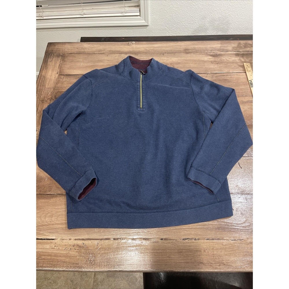 Tommy Bahama Mens  XL,‎ Blue/ Burgundy 1/4 Zip Reversible Cotton Sweatshirt